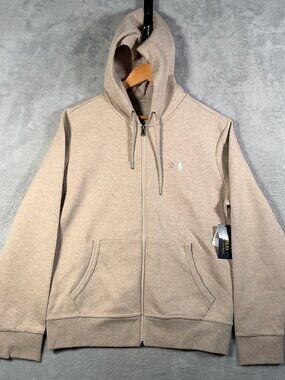 Polo Ralph Lauren Hoodie Mens M Beige Full Zip Heather Pony Jacket Double Knit
